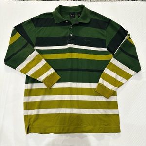 Vintage 90s Karl Kani long-sleeved green Striped Polo